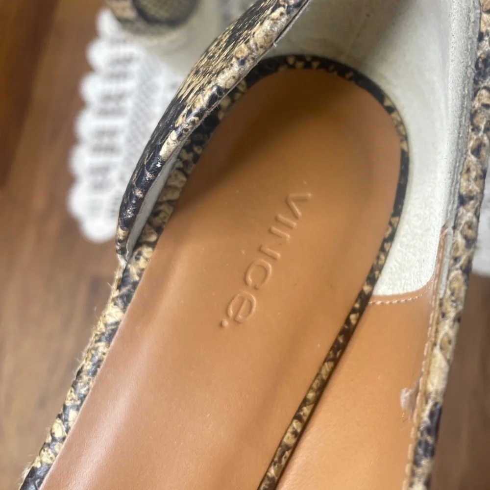Vince Sonora Tan Snakeskin Leather Espadrille D'Orsay Peep Toe Wedges 8
